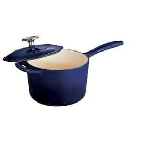 1.6-qt Blue Enameled Saucepan Durable Sturdy Vintage Style Cooking Pot 