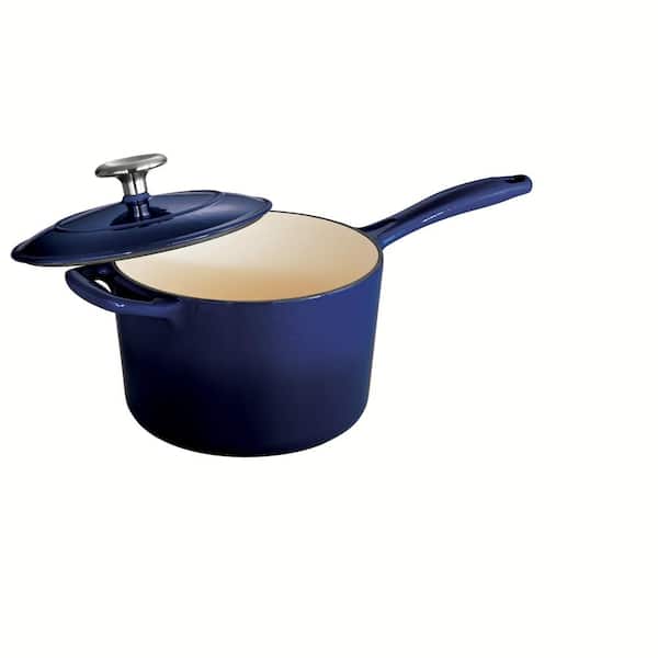 5.5 Qt Enameled Cast-Iron Series 1000 Covered Round Dutch Oven - Medium  Blue - Tramontina US
