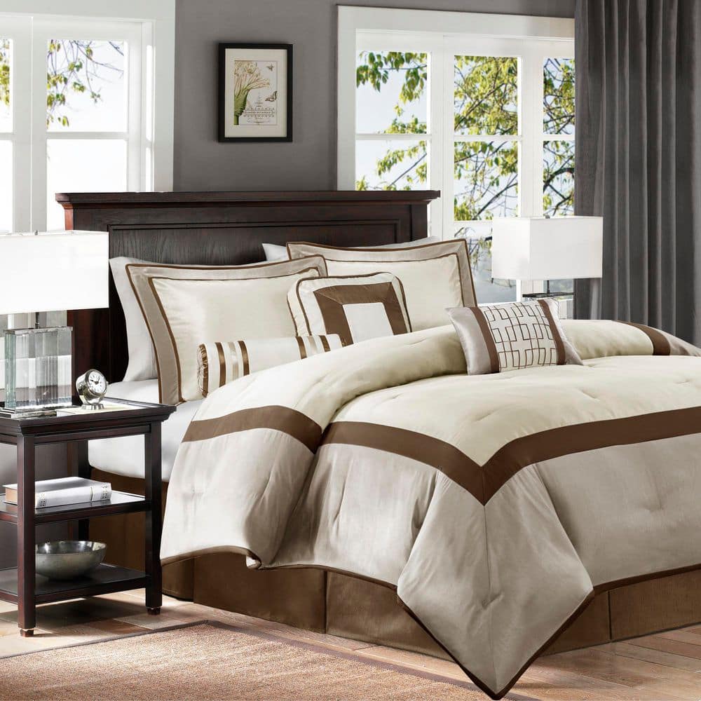 Taupe and Brown Queen Microfiber 7-Piece Comforter Set