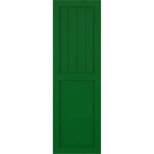 Ekena Millwork 12 in. x 76 in. True Fit PVC Farmhouse/Flat Panel Combination Fixed Mount Board and Batten Shutters in Viridian Green