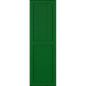 15 in. x 42 in. TrueFit PVC Farmhouse/Flat Panel Combination Fixed Mount Board & Batten Shutters Pair in Viridian Green