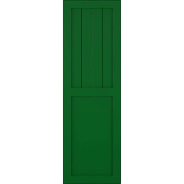 Ekena Millwork 15 in. x 80 in. True Fit PVC Farmhouse/Flat Panel Combination Fixed Mount Board & Batten Shutters Pair in Viridian Green