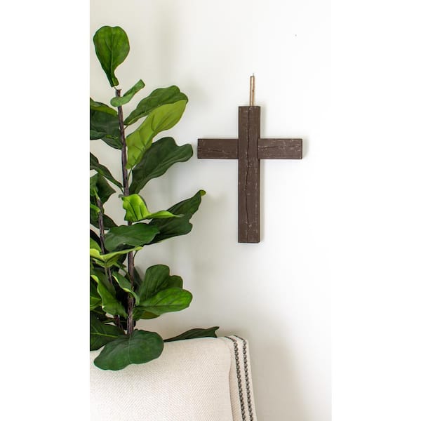 Weathered Wood Wall Cross with Metal Accents