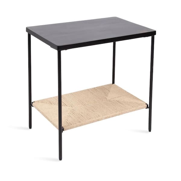 Mandell 22 in. Natural/Black Brown Rectangle Solid Wood End Table