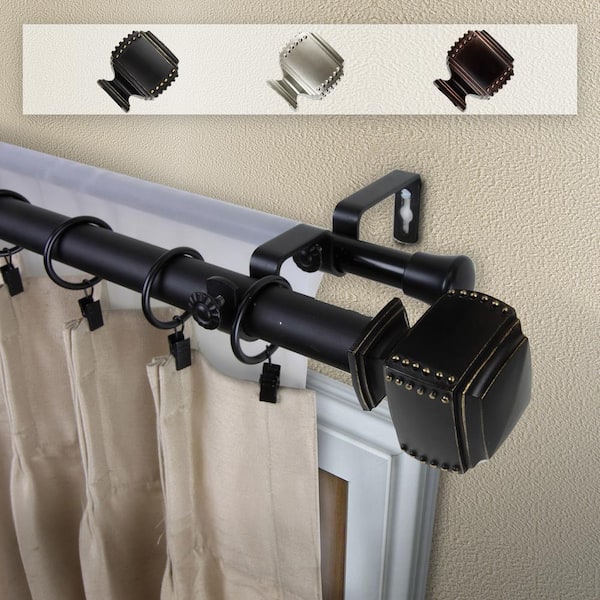 Rod Desyne Studded 1 in. Double Curtain Rod 66 in. - 120 in. in Black