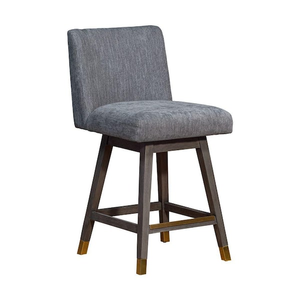 Benjara 26 in. Gray Low Back Wood Frame Counter Stool Chair with Fabric Seat