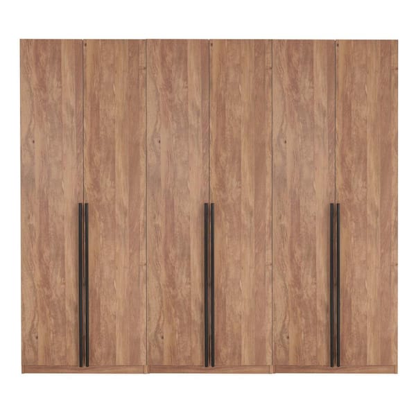 Lee Golden Brown 94.5 in. 3-Piece Freestanding Wardrobe with Hanging Rods, Drawers, Shelves and SNAP Tool-Free Assembly