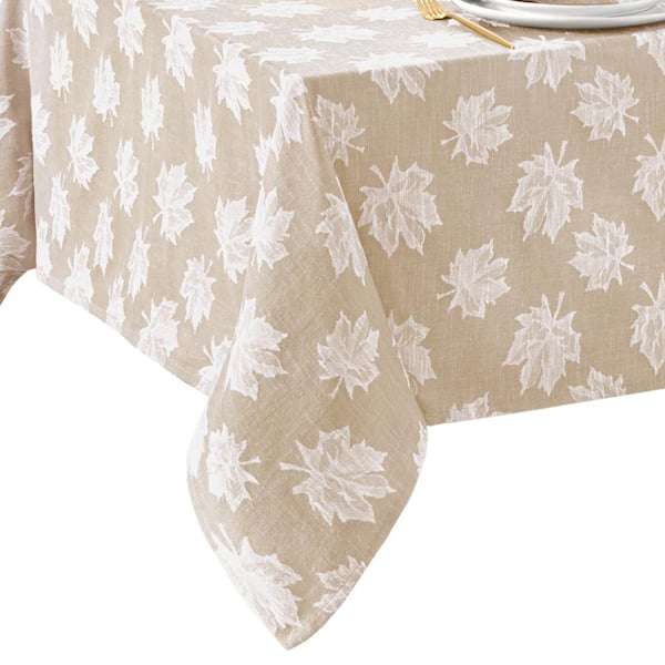 Falling Leaves Jacquard Tablecloth, Taupe - 60"W x 120"L