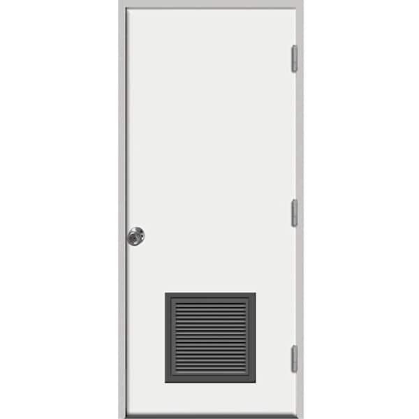 Steves & Sons 36 in. x 80 in. Element Series Vented Flush White Primed Left-Hand Outswing Steel Prehung Front Door w/ 4-9/16 in. Frame