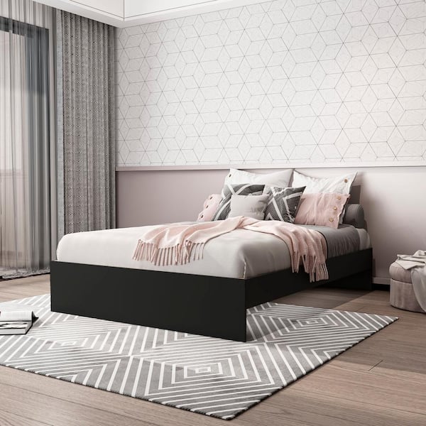 Black Wood Frame Queen Size Platform Bed