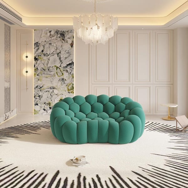 79.5 in. W Green Polyester 3D Honeycomb Curved Recliner Sofa For Living Room Apartment (Full Assembly)