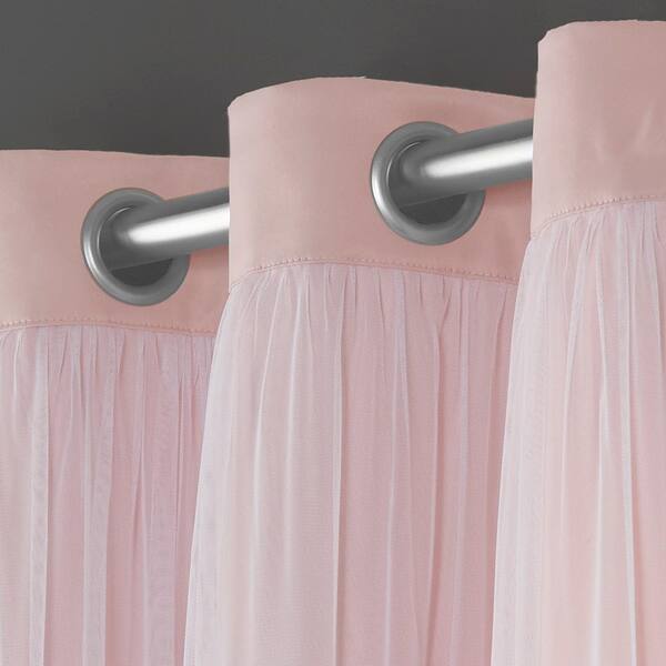 Rose Blush, 2PC 52 x 84 ECM Catarina Layered Solid Blackout and Sheer Window Curtain Panel Pair with Grommet Top 2 Layered 