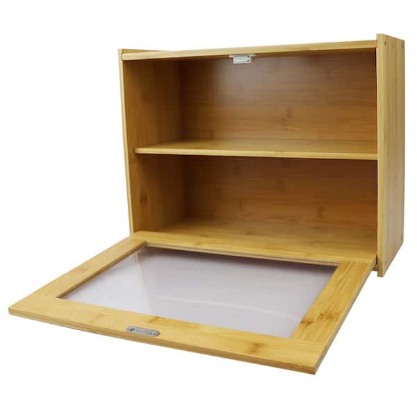 Home Basics 2-Tier Natural Bamboo Bread with Peek-Through Acetate Window