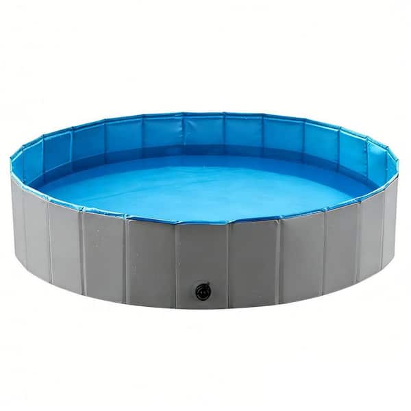 2.7 ft. Gray Foldable Round 8 in. Deep Kiddie Pool, Doggie Wading Pool for Puppy Small Medium Large Dogs Cats and Kids