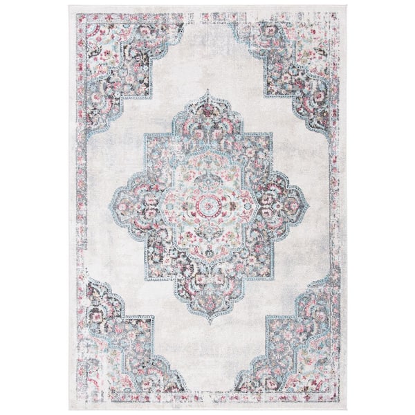 Phoenix 9 ft. x 12 ft. Ivory/Gray Medallion Ornate Distressed Area Rug