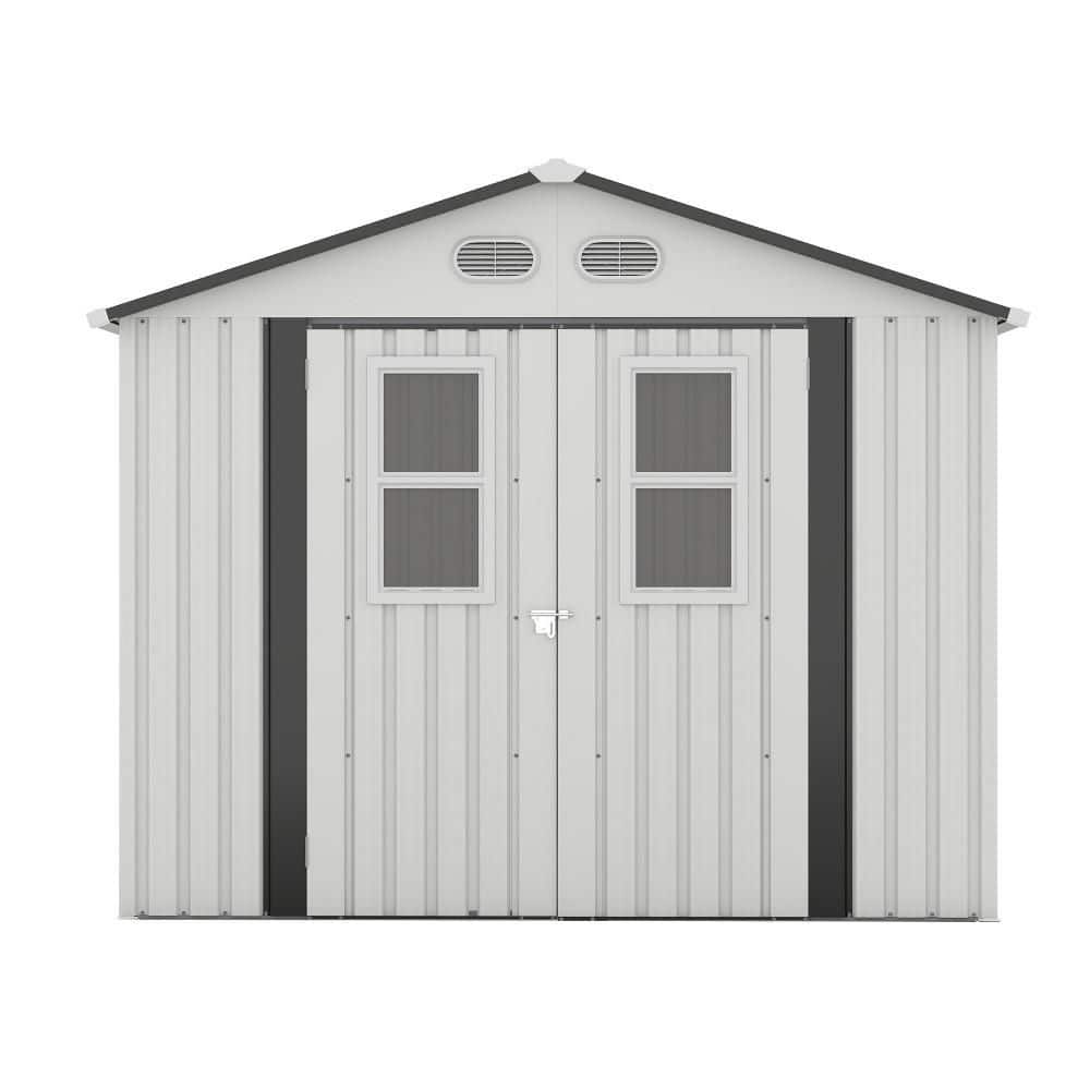 White 7.3 ft. W x 7.3 ft. D Metal Outdoor Storage Shed with 4