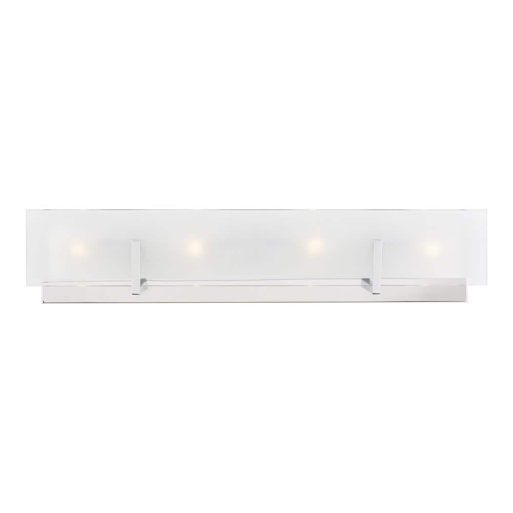 Syll 26 in. 4 Light Chrome Vanity Light with Clear Highlighted Satin Etched Glass Shades price history on PriceWatchPro