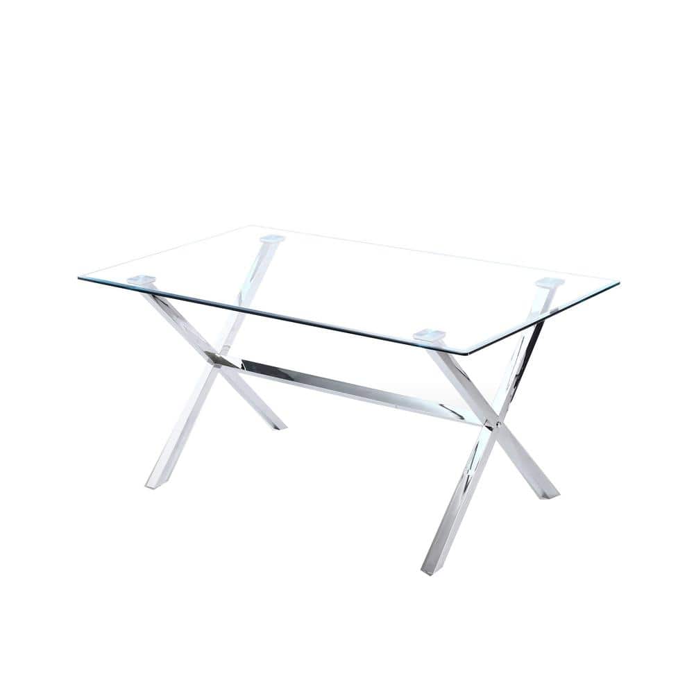 Timber 63'' Silver Glass and Stainless Steel Dining Table