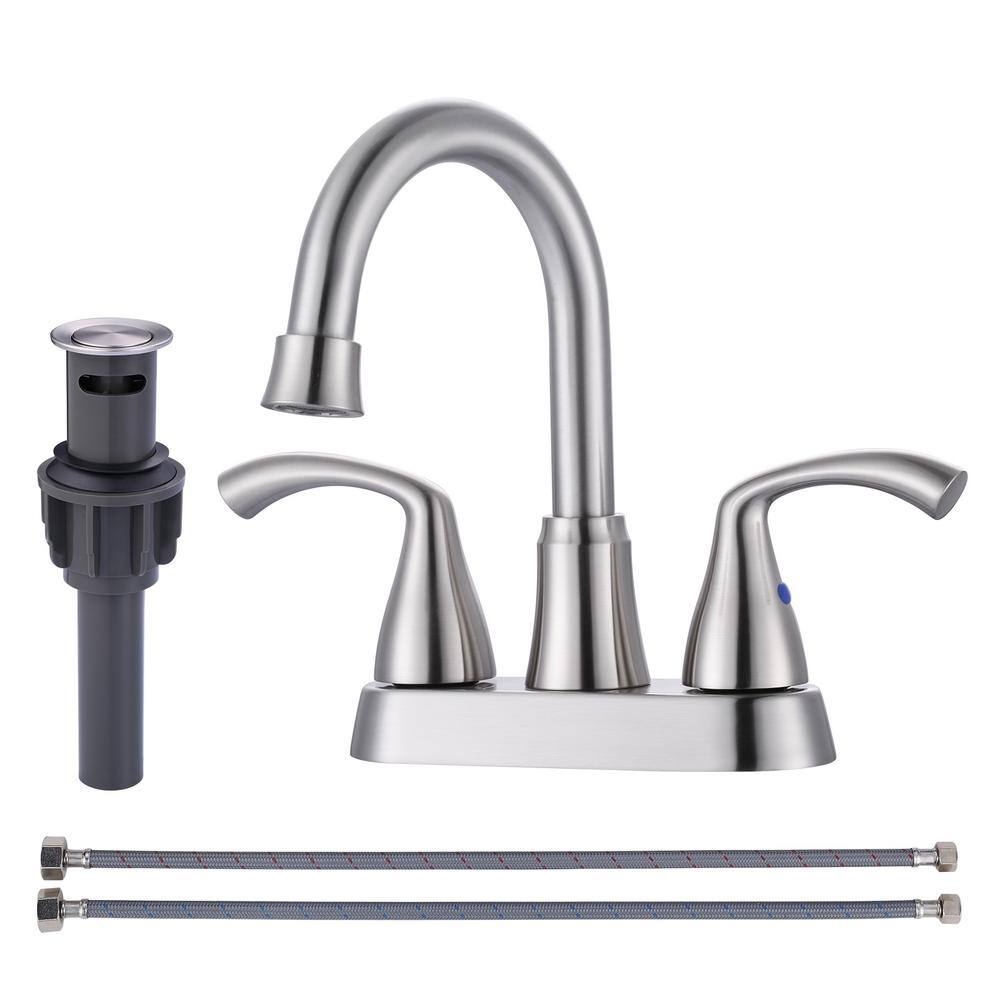 ALEASHA 4 in. Centerset Double Handle High Arc Bathroom Faucet in Brushed Nickel AL2C40 The
