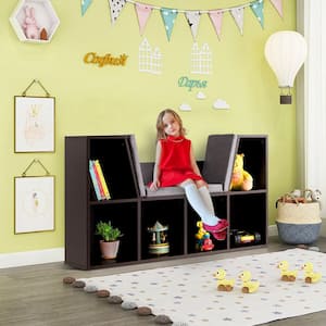 40.5 in. Brown 6-Cubby Kid Storage Cabinet Cushioned Bookcase Multi-Purpose Reading Shelf