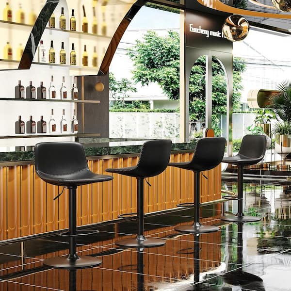 Black Faux Leather Swivel Adjustable Bar Stools (Set of 2)