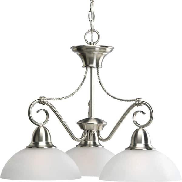 Progress Lighting Pavilion Collection 3-Light Brushed Nickel Chandelier with Shade with Etched Watermark Glass Shade