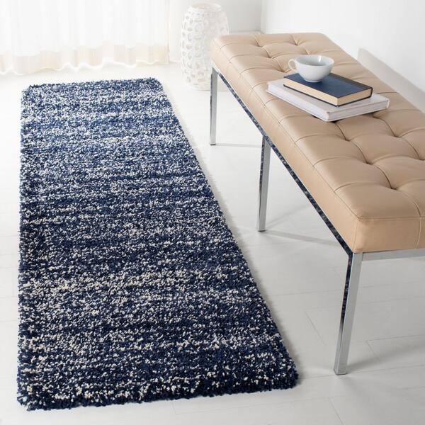 Hudson Shag 2 ft. x 8 ft. Navy/Ivory Solid Marle Runner Rug