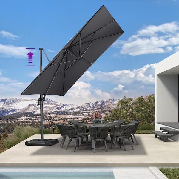 PURPLE LEAF 11.5 ft. Square Telescopic Patio Outdoor Cantilever Umbrella Up Down Lifting with 360° Rotation, Gray