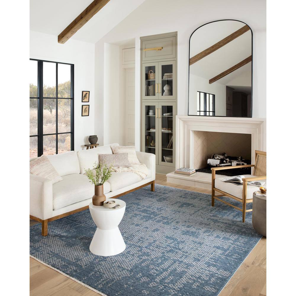 Denim and Dove Blue Abstract Runner Rug, 2'7" x 12'