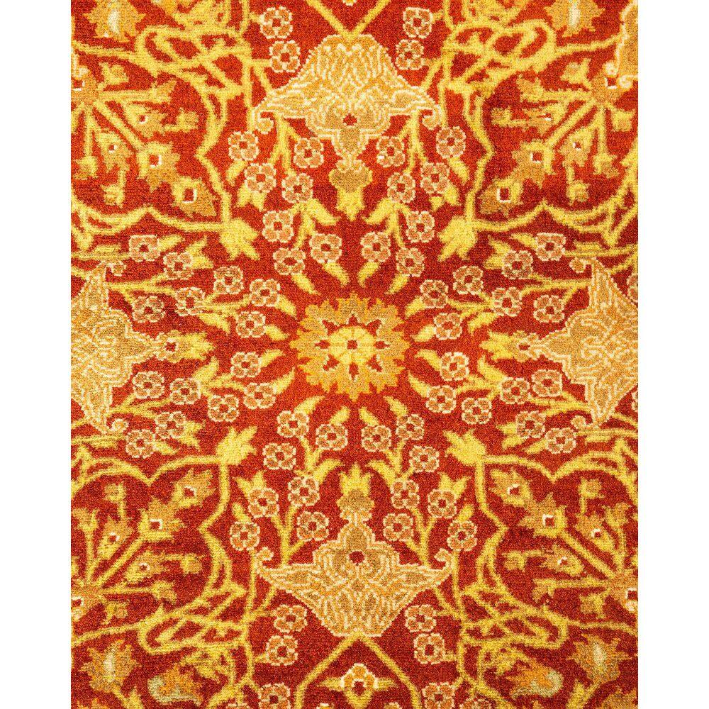 Hand-Knotted Round Oriental Wool Rug in Orange and Beige