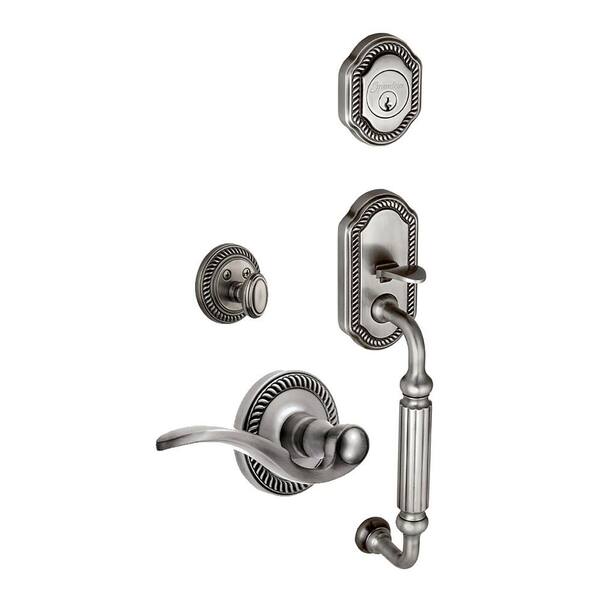 Grandeur Newport Single Cylinder Antique Pewter F-Grip Handleset with Right Handed Bellagio Lever
