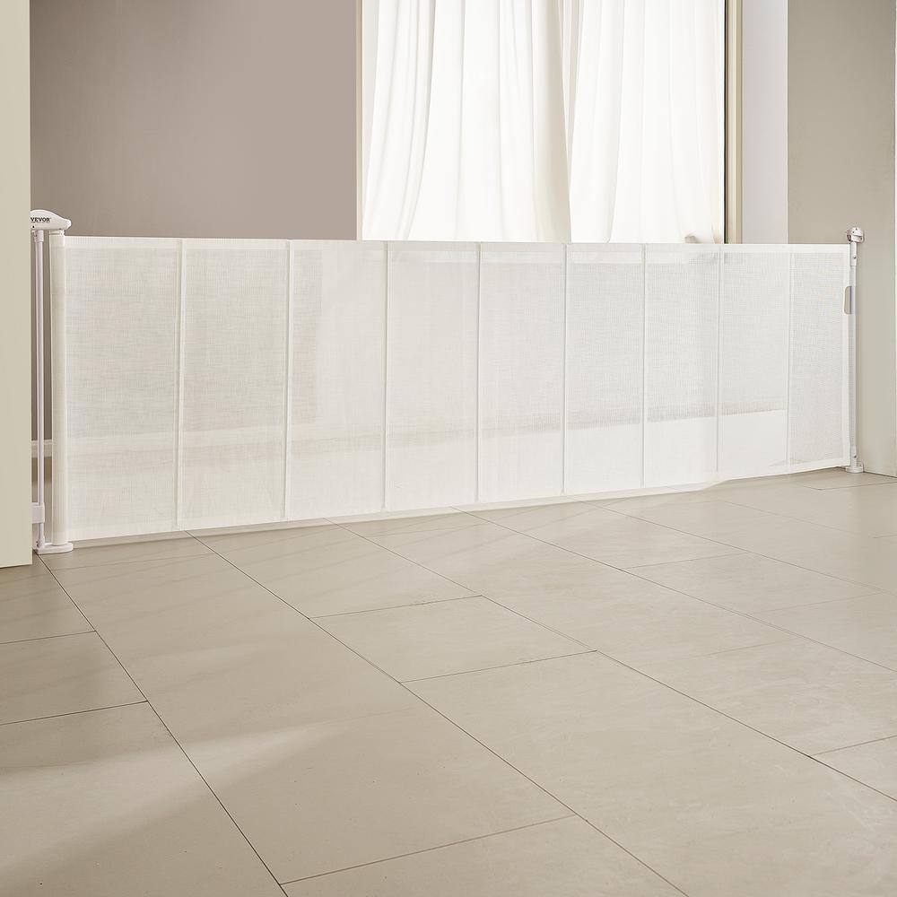 White Retractable Stairway Pet Gate with Plastic Mesh