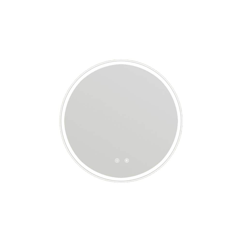 White 24 in. W x 24 in. Modern Round LED Wall Mirror for Living Room