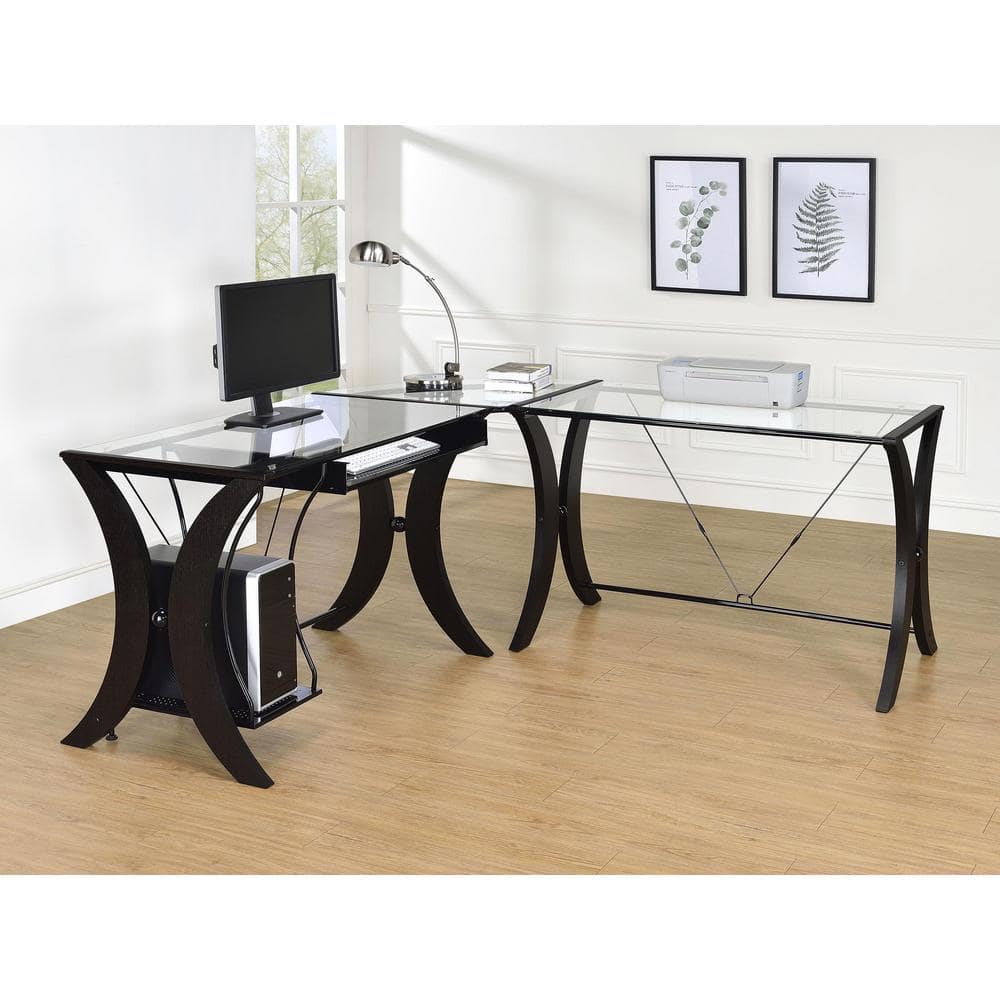 Sleek Cappuccino & Black Wood Corner Computer Desk with Keyboard Tray