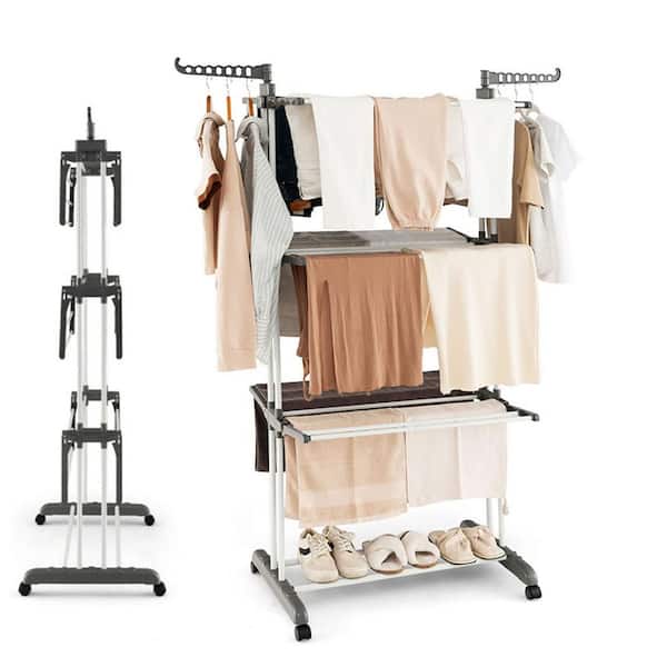 Gray 4-Tier 67 in. H x 50 in. W x 20.5 in. D Metal and Plastic Free Standing Drying Rack