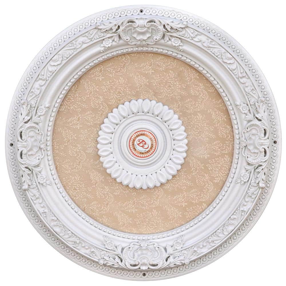 Petite White and Beige Polystyrene Chandelier Ceiling Medallion, 24 Inches