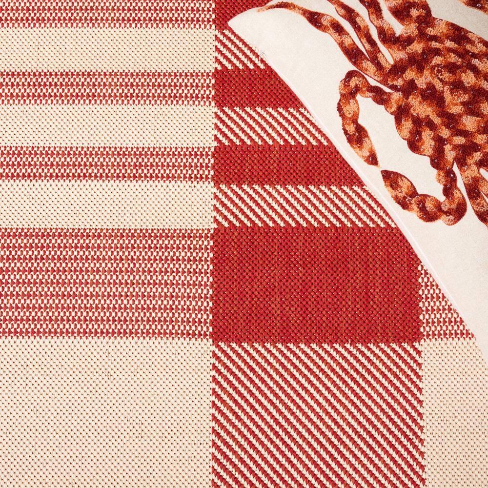 Courtyard Chic Red/Bone Rectangular Easy-Care Area Rug, 2'7" x 5'