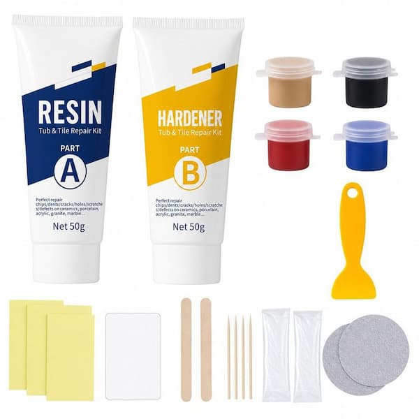 Tub Tile Shower Repair Kit for Bathtub Chips Cracks, Color Match Resin Set, 1-Piece Bath Accessory Set in White