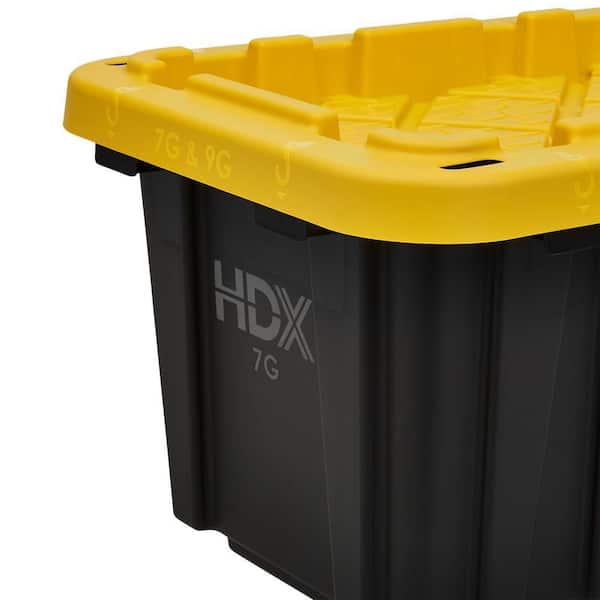 HDX 7 Gal. Tough Storage Tote in Black with Yellow Lid 999-7G-HDX