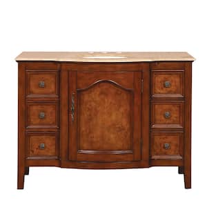 48 in. W x 22 in. D Vanity in Red Oak with Stone Vanity Top in Travertine with Ivory Basin