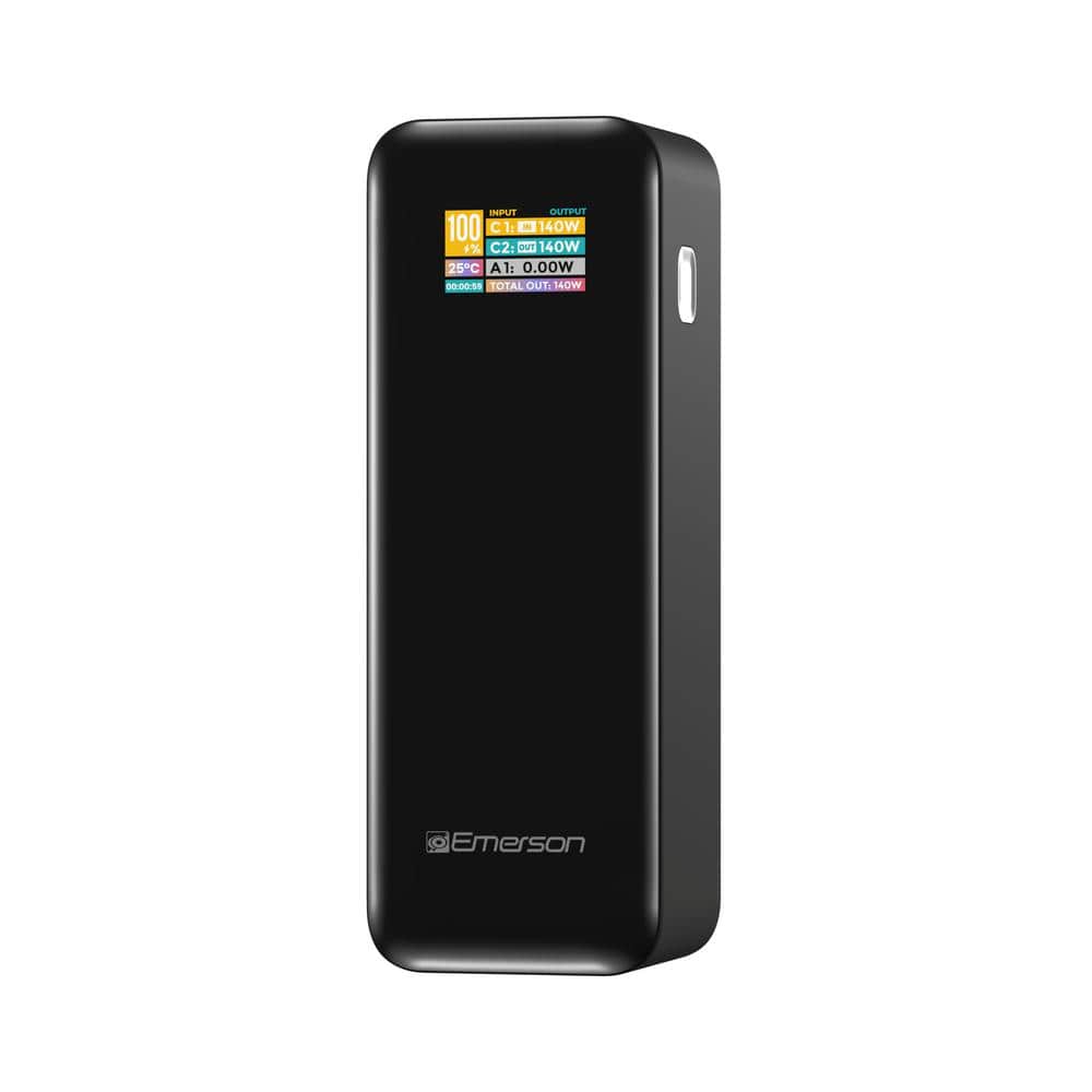 Emerson Power Bank 27,000mAh with PD 140-Watt and Intelligent Digital TFT Display (Black)