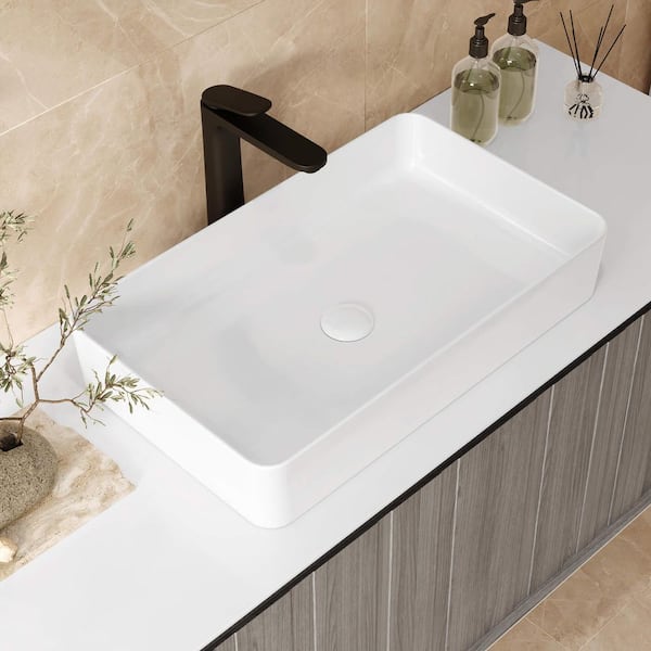 Vista 24 in. Rectangular Above Counter Vanity Bathroom Vessel Sink in White Porcelain Ceramic
