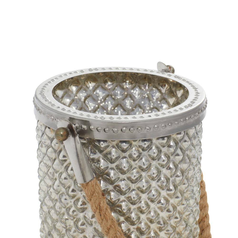 Coastal Elegance Silver Glass Hanging Candle Lantern, 5" x 13"