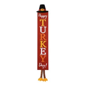 58.5 in. H Thanksgiving Wooden HAPPY TURKEY DAY Porch Sign with Fabric Dangling Legs