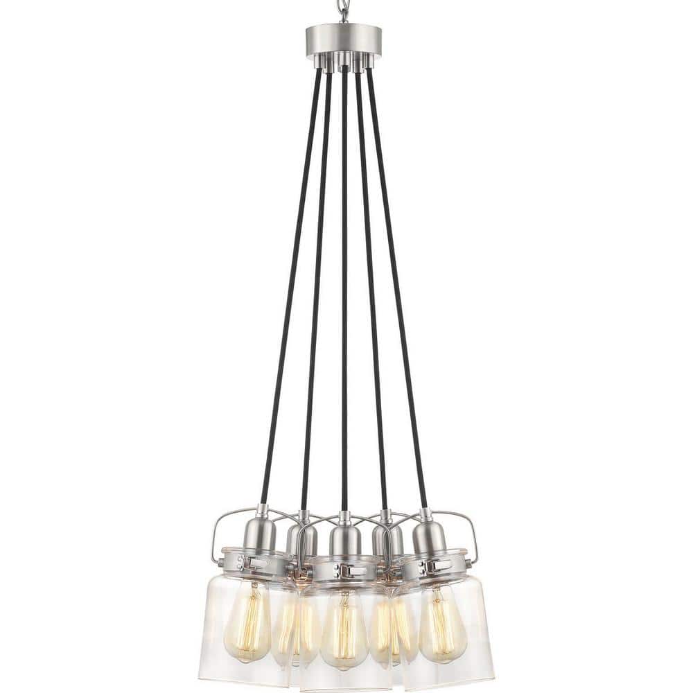 Brushed Nickel Five-Light Chandelier with Clear Glass Shades