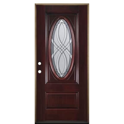 36 in. x 80 in. Everland Cianne Cherry Right-Hand Inswing 3/4 Oval Finished Smooth Fiberglass Prehung Front Door
