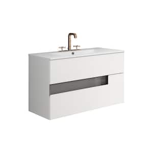 Vision 24 in. W x 18 in. D Bath Vanity in White and Grey with Ceramic Vanity Top in White with White Basin and Sink