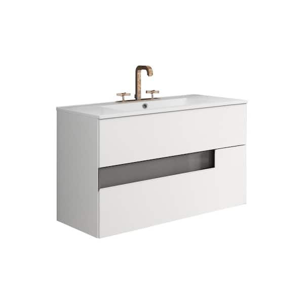 LUCENA BATH Vision 24 in. W x 18 in. D Bath Vanity in White and Grey with Ceramic Vanity Top in White with White Basin and Sink
