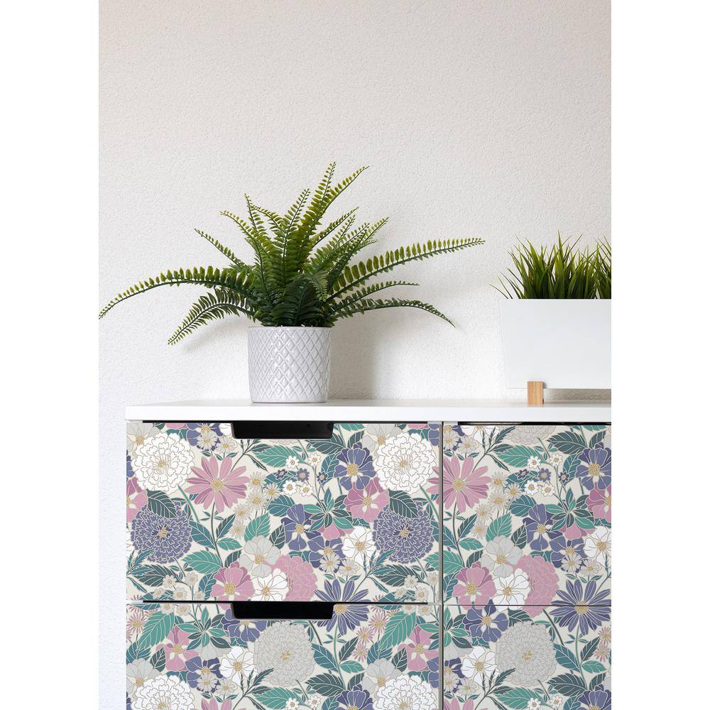 Pink and Beige Bohemian Floral Peel and Stick Wallpaper Roll