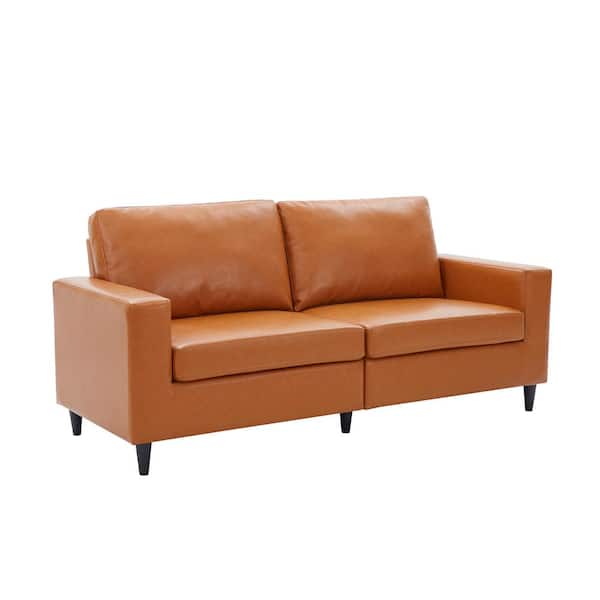Polibi 75.20 in. W Square Arm PU Leather Upholstered Modern Style Straight 3-Seat Sofa in Brown